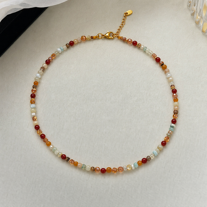 Multicolour Tourmaline Stone and Pearl Beaded Necklace - Colourful Layering Choker with Summer Style, Versatile Everyday Wear and Gift Friendly Appeal for Women