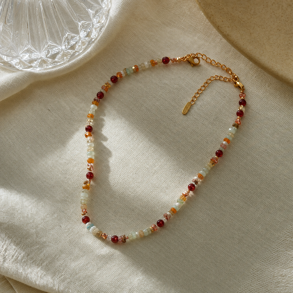 Multicolour Tourmaline Stone and Pearl Beaded Necklace - Colourful Layering Choker with Summer Style, Versatile Everyday Wear and Gift Friendly Appeal for Women